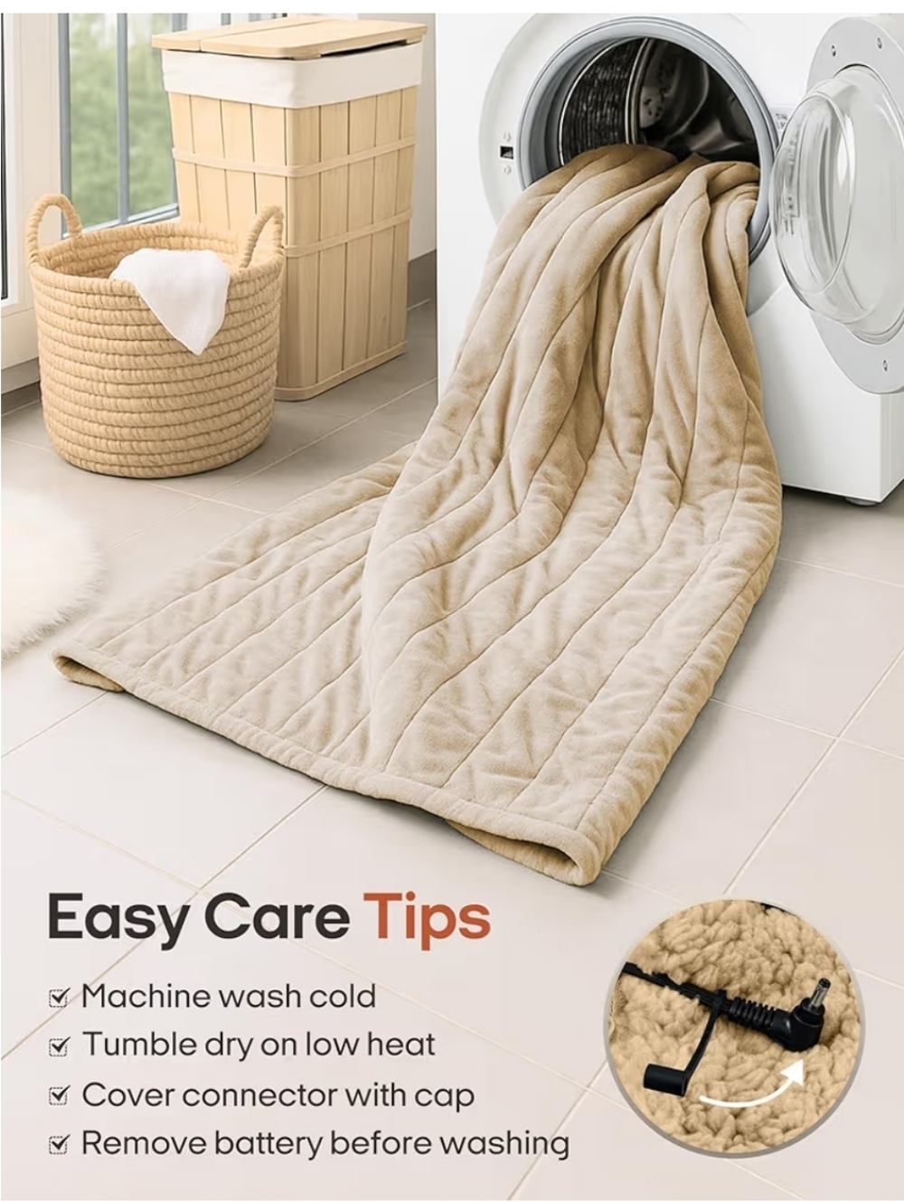 Plush Sherpa Electric Heated Blanket - Cream - Picture 6 of 13